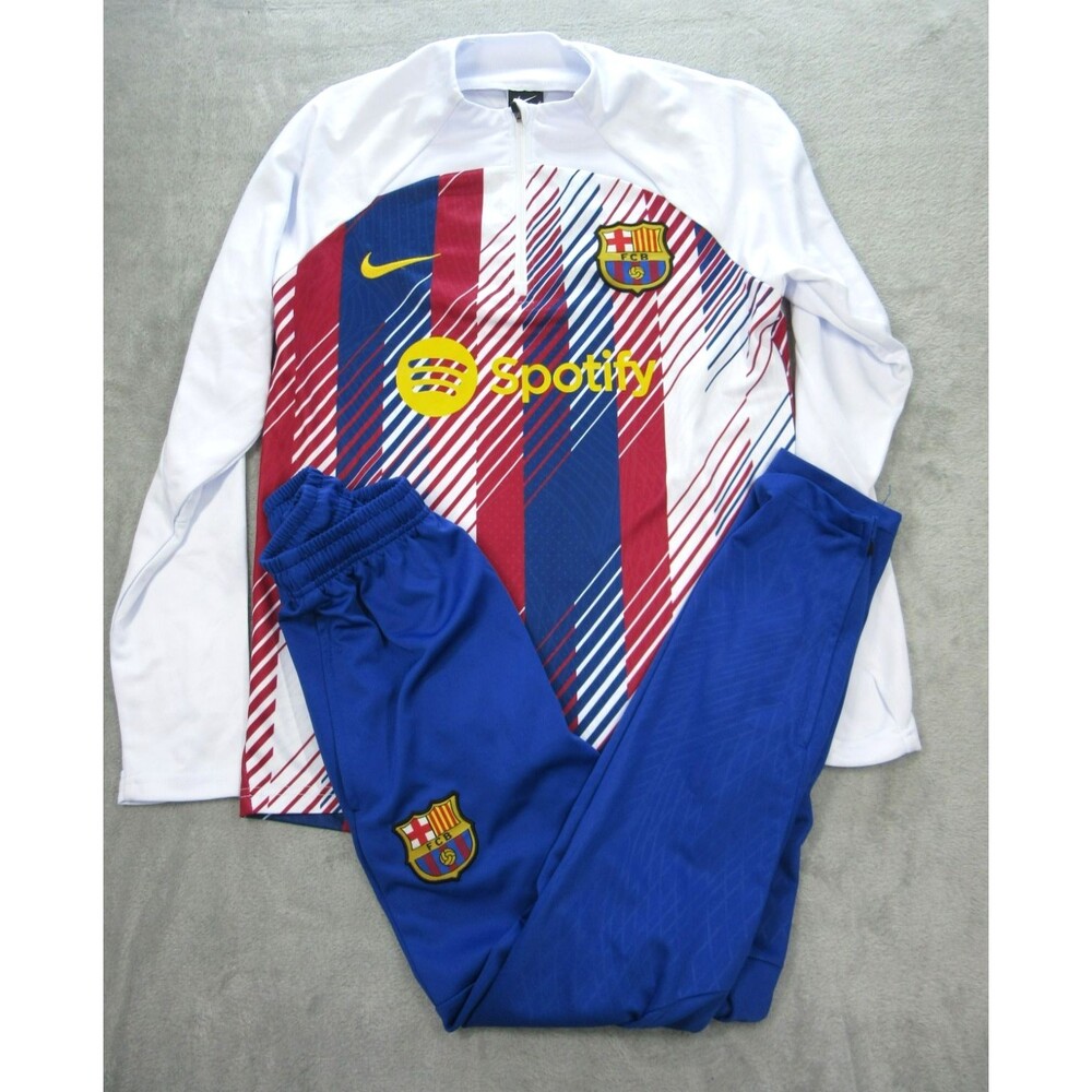 Nike FC Barcelona Tracksuit Boys Youth Sz. Small 1/4 Zip Top & Pants White Blue